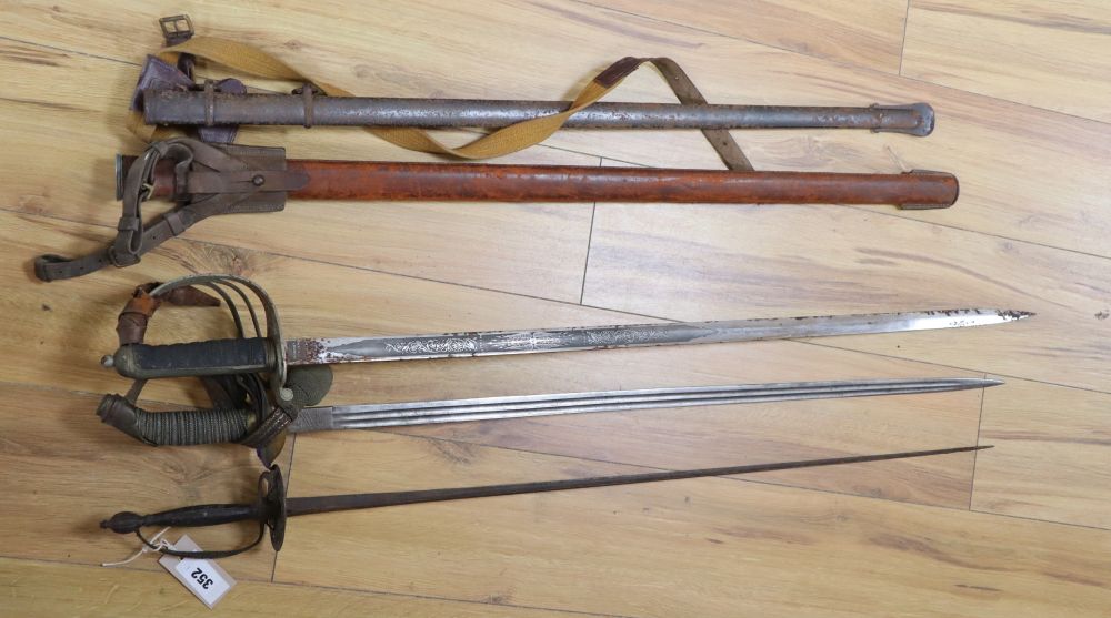 An 1822 pattern officers infantry sword, a Prussian officers sword and a court sword